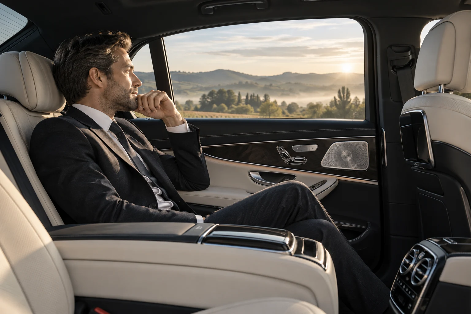 Comfortable Mercedes-Benz rear passenger interior
