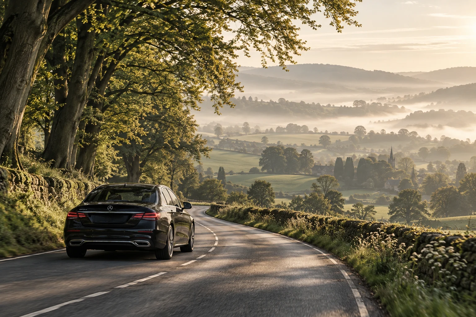 A quiet Surrey country lane and rolling hills